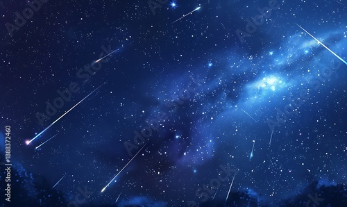 Cosmic abstract background with sparkling stars and dynamic shooting stars