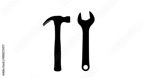 Hammer and Wrench Silhouettes against a Neutral Background
