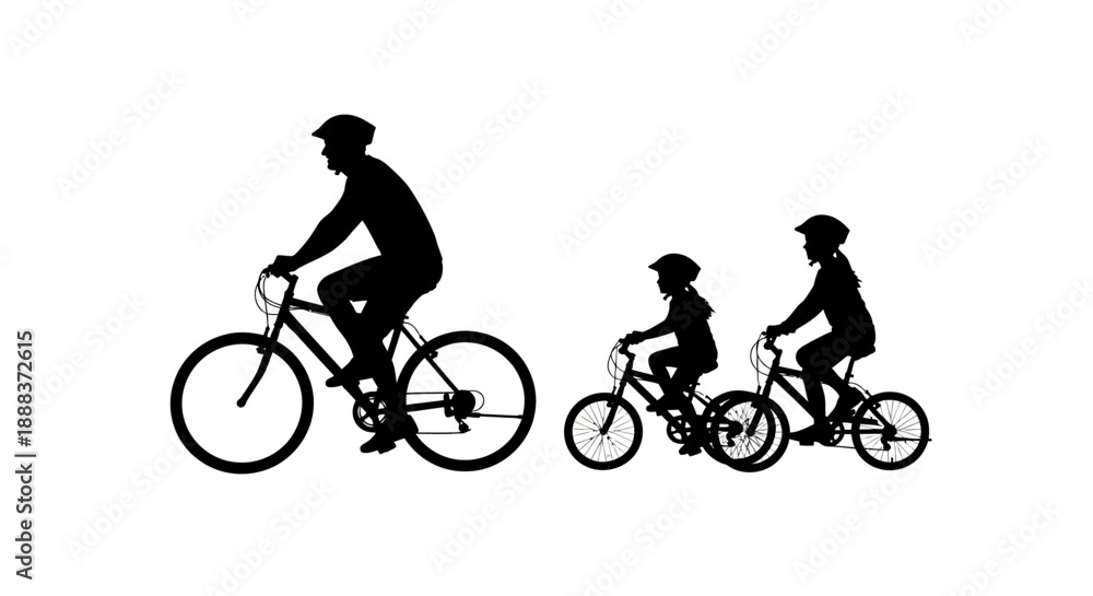 Obraz premium Family Cycling Together on Bicycles in a Line Formation