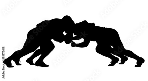 Two wrestlers engaging in intense combat, facing off in a fierce match