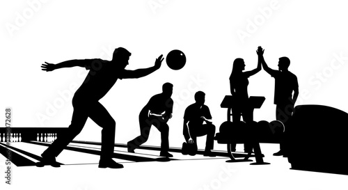 Group of people enjoying a game of bowling together at the alley