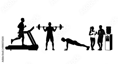 People Engaging in Various Fitness Activities within a Gym Environment from a Side Viewpoint