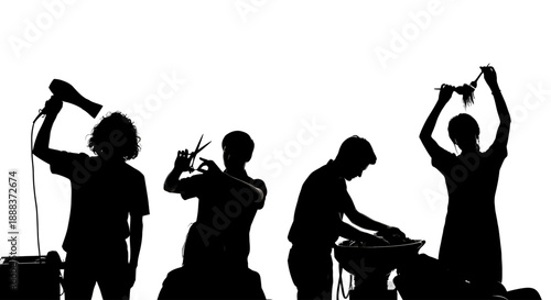 Group of musicians performing together on stage with various instruments from a side viewpoint