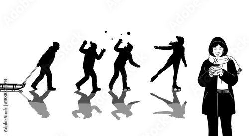 Woman observes man undergoing stress sequence illustration on transparent background