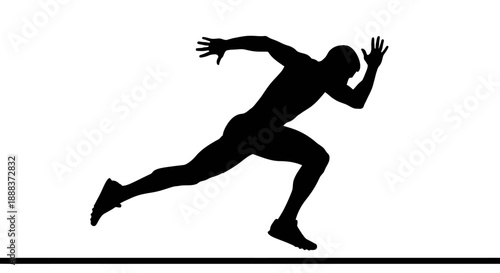 Silhouette of an athlete sprinting on a track from a low viewpoint