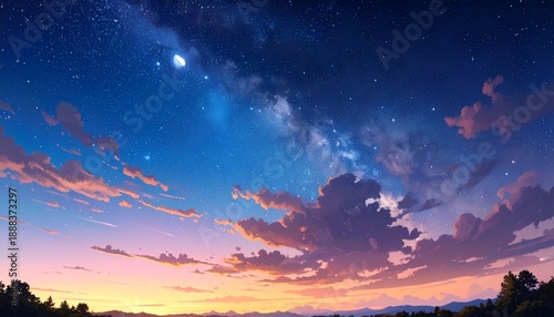 Dramatic Sunset Sky with Silhouetted Mountains and Vibrant Clouds at Dusk