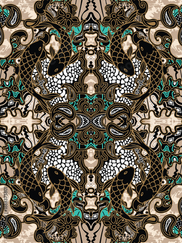 Wallpaper Mural Symmetrical Ornamental Fish and Paisley Pattern Torontodigital.ca