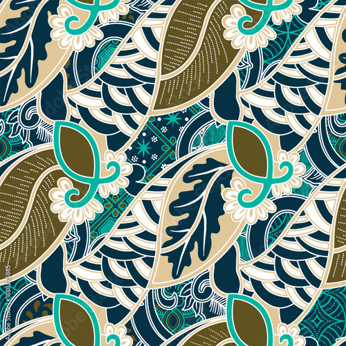 Seamless Batik-Inspired Botanical Pattern with Organic Swirls