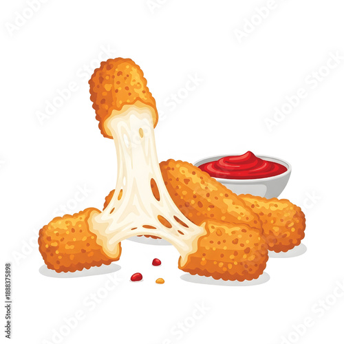 Deliciously Cheesy Fried Mozzarella Sticks with a Side of Rich Tomato Ketchup Dip
