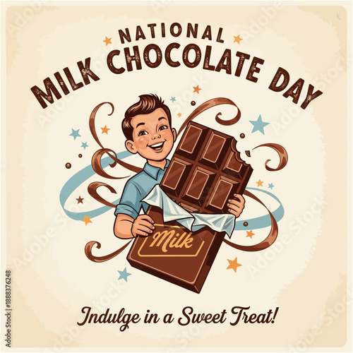 Man enjoying milk chocolate bar on National Milk Chocolate Day celebration with indulgent treat