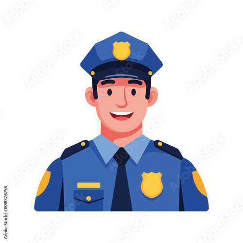 Smiling Police Officer Uniform Bust Icon Vector
