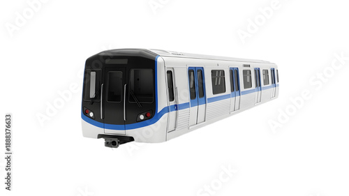 Modern White and Blue Subway Train Isolated on White