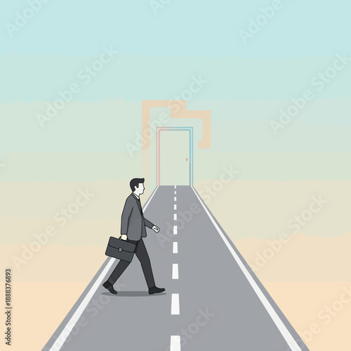 Man in Suit Walking on Roadway.