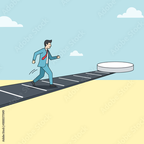 Businessman Running on Conveyor Belt Illustration.