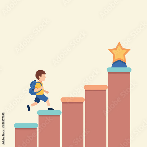 Young Boy Running Upwards Towards Star.