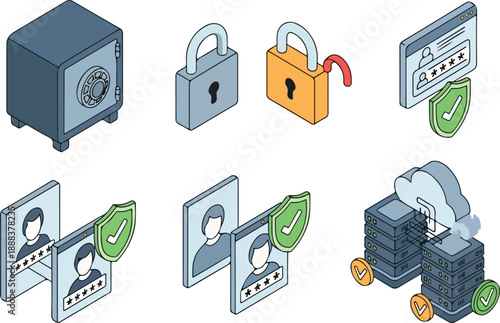 Data Security and Access Control Illustration with Isometric Design