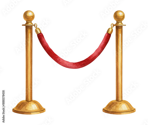 Golden stanchions connected by a luxurious red velvet rope creating an elegant barrier for VIP events