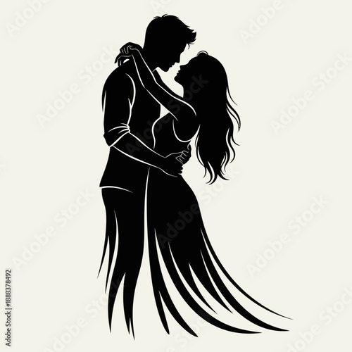 Silhouette of Couple Embracing and Kissing.