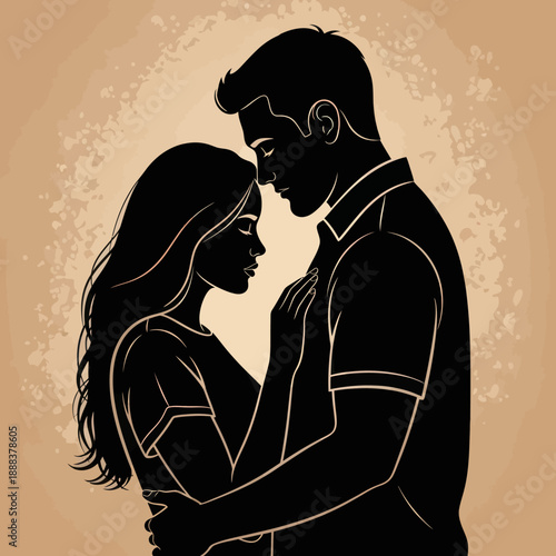 Couple Embracing Each Other Silhouette Illustration.