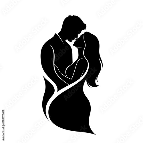 Silhouette of Couple Embracing and Kissing.