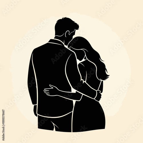 Silhouette of Couple Embracing and Kissing.