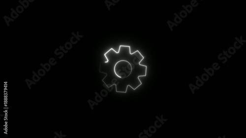 Glowing Generate title without using the word "Title:" before it. white gear with eight teeth and a circular center on a black background gears cogs