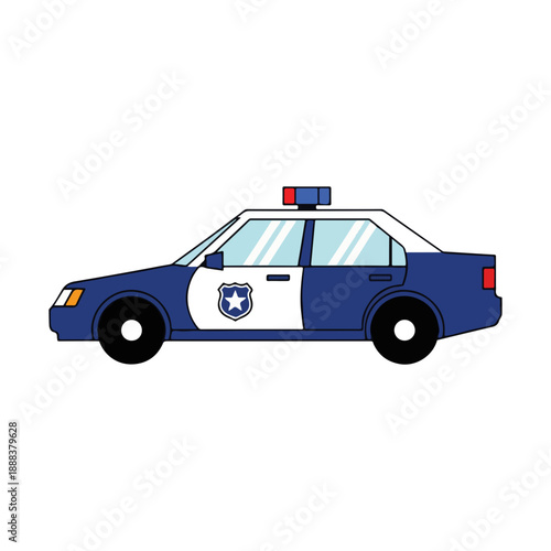 Police car side view vector illustration isolated on white