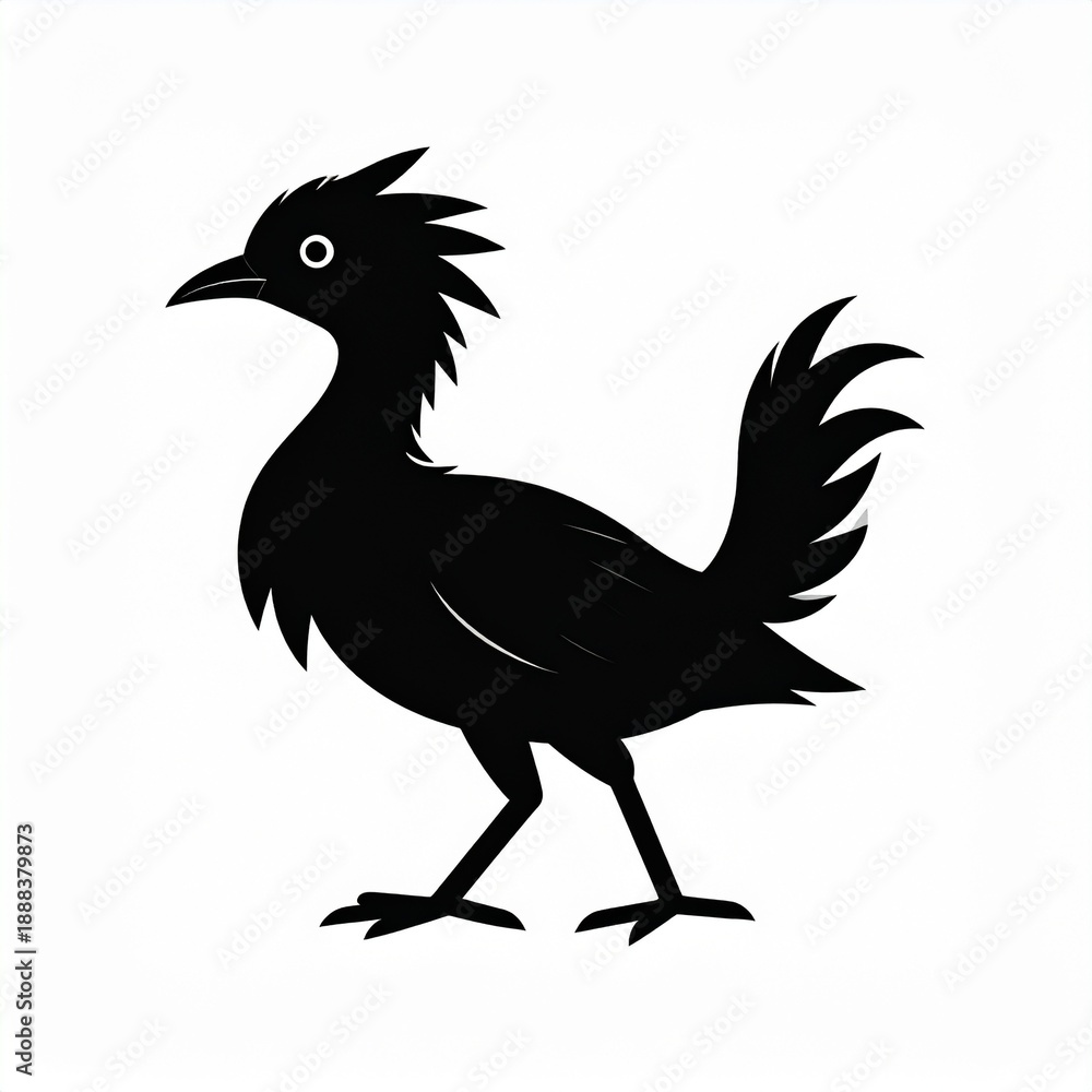 Fototapeta premium Black Silhouette Rooster Standing Isolated on White Background Minimalist Art