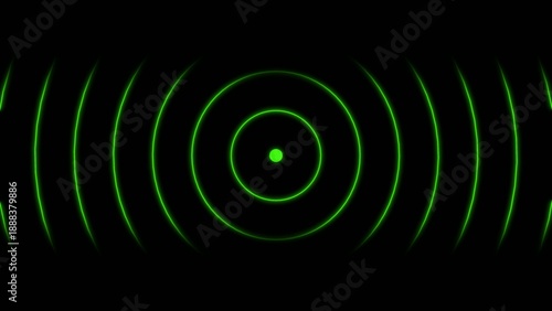 Konstfotografi Glowing green concentric ripple waves expanding outward on a Generate title without using the word Title: before it