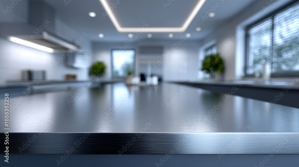 Fototapeta premium Modern Sleek Interior Kitchen with Stainless Countertop