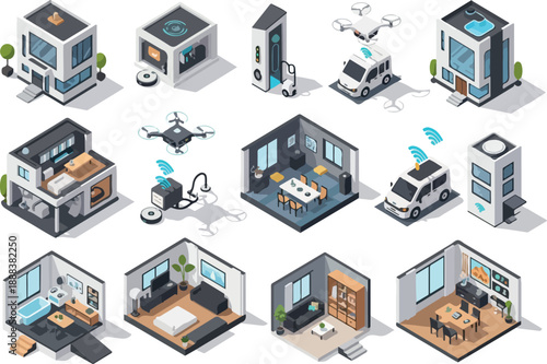 Smart Homes and Connected Living Isometric Vector Icons