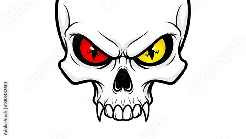 Menacing Cartoon Skull with Red and Yellow Eyes.