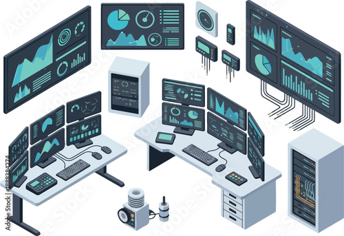 Data Analysis Center Monitoring and Control Room Illustration