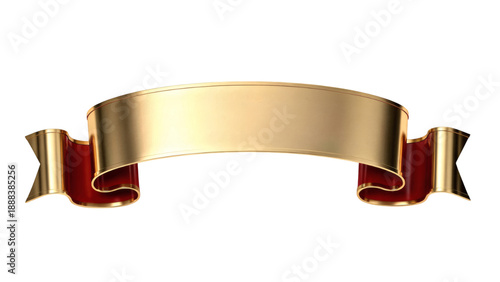 Curved red and gold ribbon banner isolated
