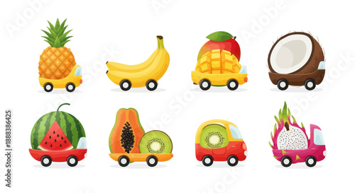 Colorful fruit transportation trucks illustration design on white background