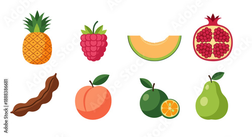 Colorful fruits assortment isolated on white background for design elements
