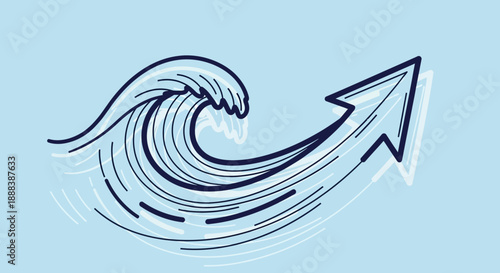 Dynamic upward arrow integrated with powerful wave illustrating growth and progress in a digital