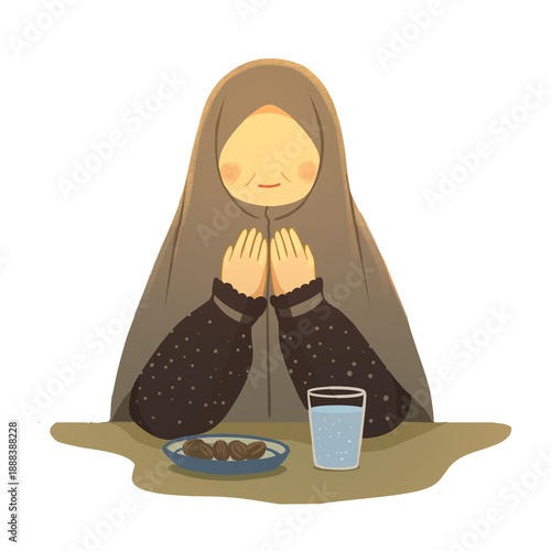 Muslim Woman Praying on ramadan kareem
