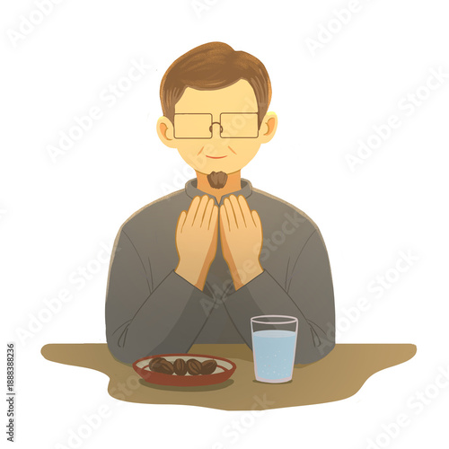 Muslim Man Praying on Ramadan Kareem
