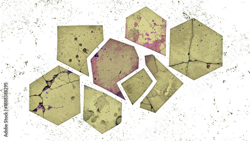 Yellow shattered stone fragments with cracked concrete texture on a transparent vector illustration.
