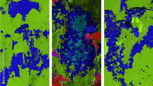 Abstract old damaged stone wall with cracks and paint splashes, grunge background vector illustration.