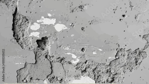 Abstract damaged stone wall with cracks and missing chunks, grunge background vector illustration.