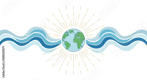 Environmental Earth Saving Concept with Earth Globe and Water Waves Illustration