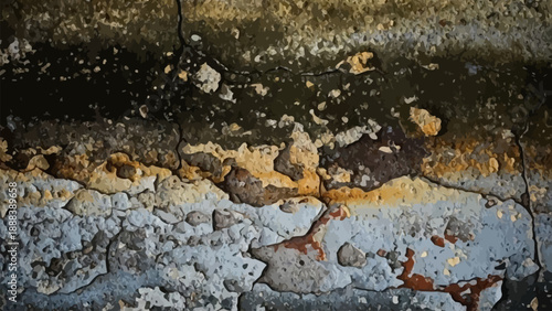 Aged concrete background with peeling paint and damaged rustic textured surface vector illustration.