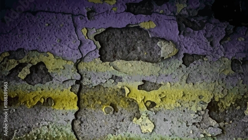 Rough wall texture with peeling paint and cracked surface vintage grunge background vector illustration.