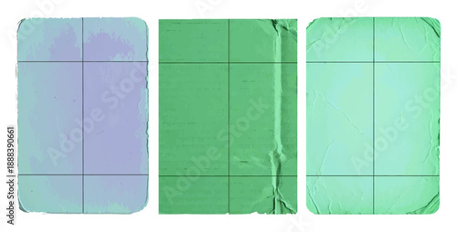Aged paper textures with vertical fold lines in green and light purple colors vector illustration.