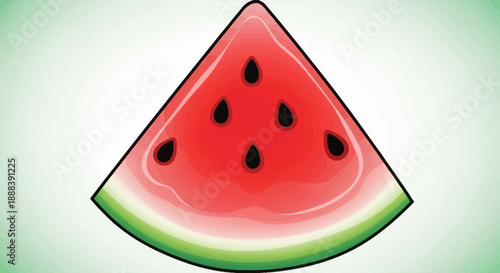 Vivid Watermelon Slice Illustration Showing Bright Red Flesh and Black Seeds in a Minimalist Style