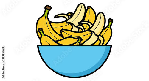 Illustration of a bowl filled with fresh ripe bananas depicted in a colorful cartoon style