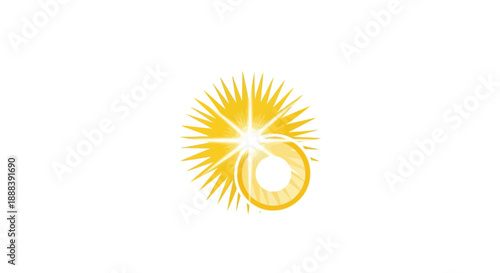 Bright Yellow Sunburst with Lens Flare Effect.