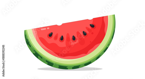 Bright and Fresh Watermelon Slice with Juicy Red Flesh and Green Rind